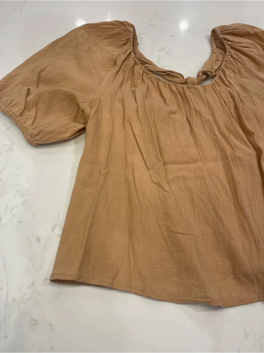 Old Navy Women’s Puff Sleeve Tie-Back Blouse in Tan